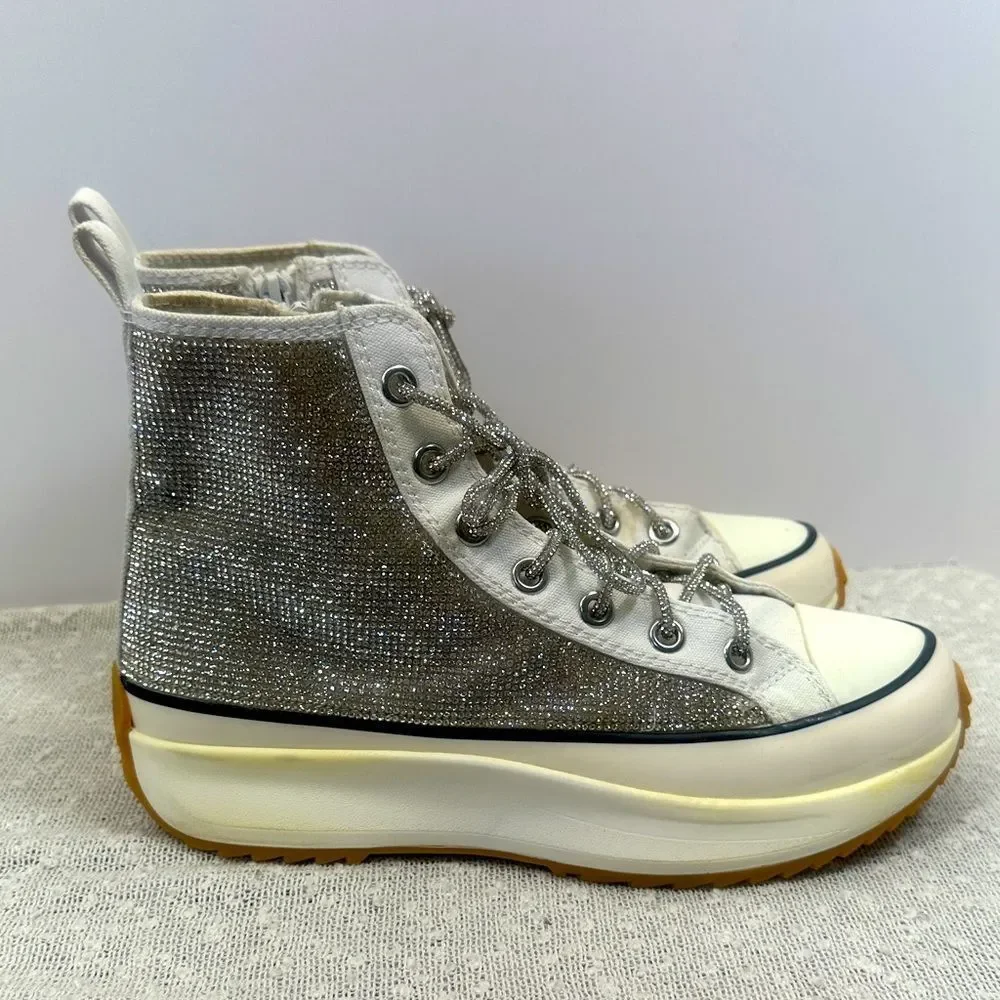 STEVE MADDEN Shaft Rhinestone Embellished High Top Platform Sneakers Women's 10